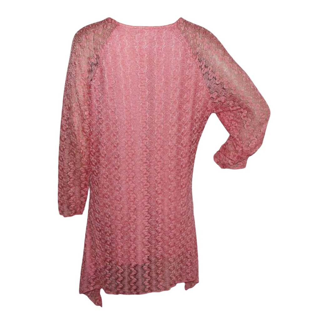 Pleasant Shade Tunic Blouse Womens size XL Coral long lace asymmetric shark bite - Picture 2 of 12
